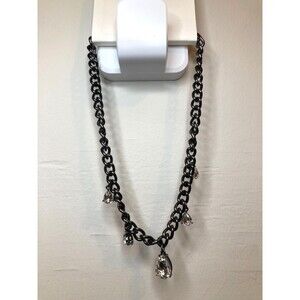 EXPRESS Choker Gunmetal Black Chunky Chain Link w/ Teardrop Crystals 13.5" NEW